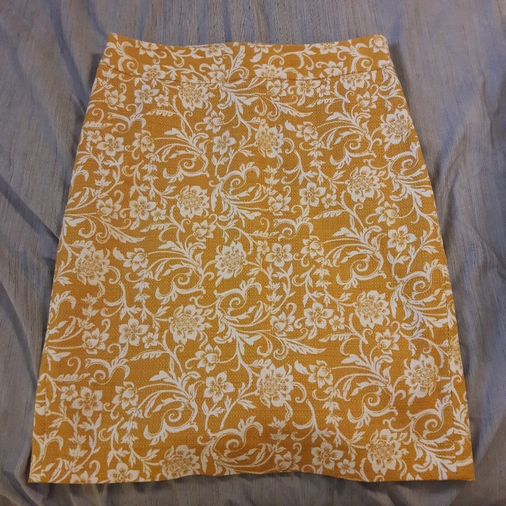 LOFT Yellow floral print pencil skirt